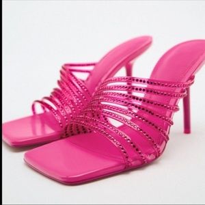 Zara RHINESTONE VINYL HIGH HEEL SANDALS